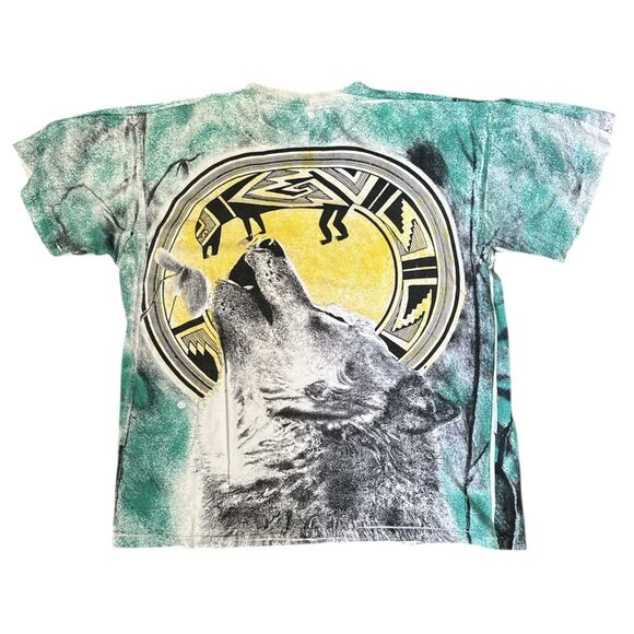 Vintage Wolf Shirt Mens XXL All Over Print AOP Single Stitch 90s tribal Aztec - Picture 2 of 11